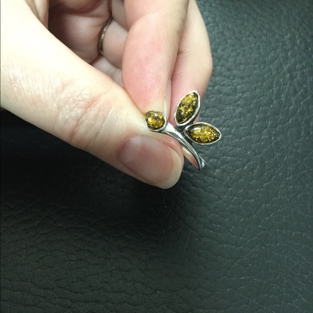 🍃Natural Yellow Amber SS Ring🍃 - Picture 1 of 7